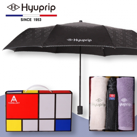 협립 3단 엠보 바이어스 수동 우산 1P+ 코마 호텔타올 2P세트 #2