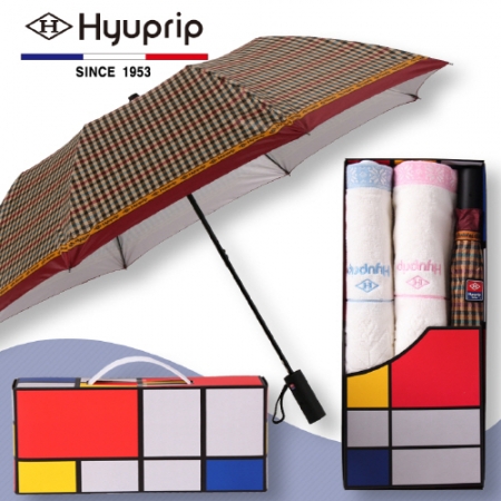 협립 2단 DBS 체크 우산 1P+눈꽃 타올 2P세트 #2