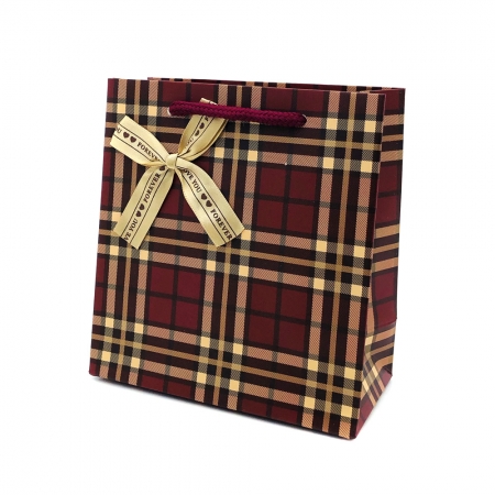 체크쇼핑백 소 버건디 14*15*7cm, 패턴 체크무늬 쇼핑백 #3
