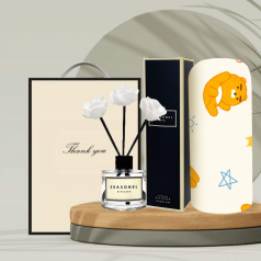 시즈넬 선물세트 플라워 디퓨져 50ml 미니로즈+카카오 무릎담요