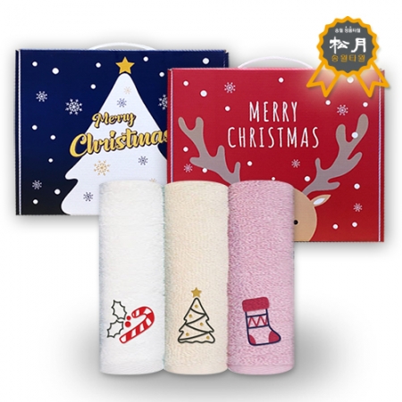 [송월타올] 크리스마스 봉쥬르 3매 선물세트 (봉쥬르 타올 3매 수건세트+손잡이 패키지) #2