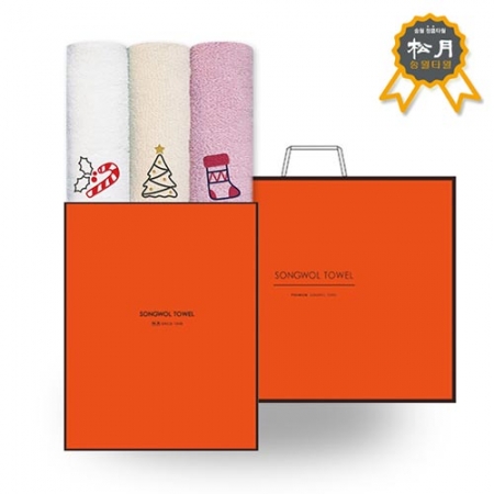 [송월타올] 크리스마스 수건 OG세트 (봉쥬르 타올 3매+케이스+쇼핑백) #2