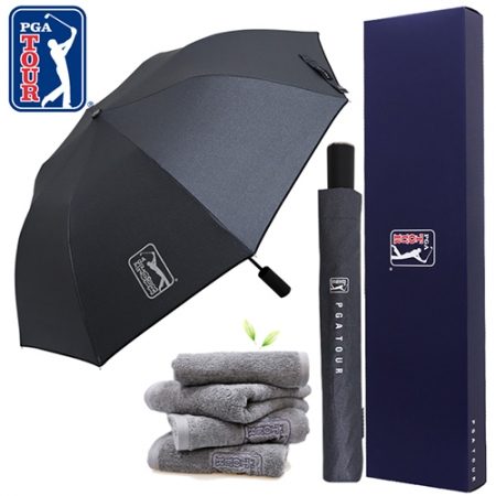 PGA 2단 자동 블랙 메탈 우산 + 190g 호텔타올세트 #2