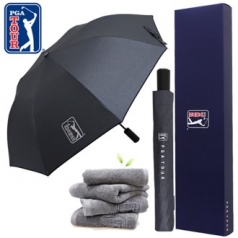 PGA 2단 자동 블랙 메탈 우산 + 190g 호텔타올세트