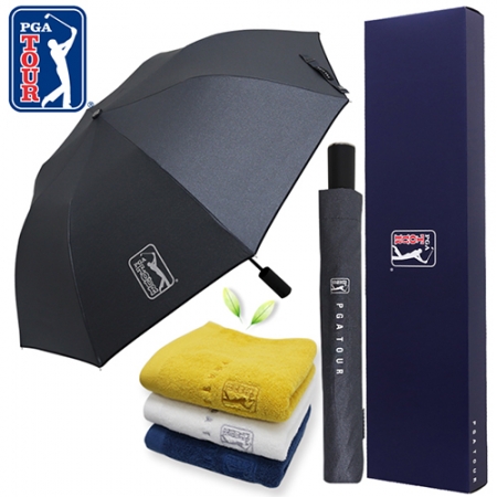 PGA 2단 자동 블랙 메탈 우산 + 170g 면사 타올세트 #2