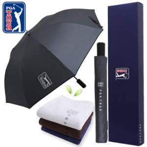 PGA 2단 자동 블랙 메탈 우산 + 150g 면사 타올세트