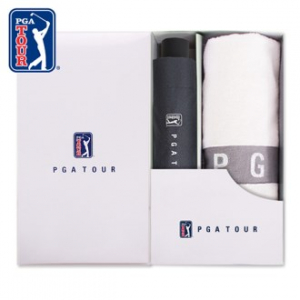 PGA 3단 수동 블랙 메탈 우산 + 130g 면사 타올세트