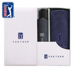 PGA 3단 완전자동 블랙 메탈 우산 + 150g 면사 타올세트