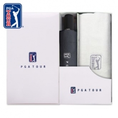 PGA 3단 완전자동 블랙 메탈 우산 + 170g 면사 타올세트