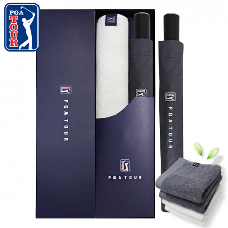 PGA 2단 자동 블랙 메탈 우산 + 260g 코마사 타올세트 #2