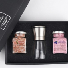 히말라야 굵은 핑크소금 + 복분자 소금 + 고급 스텐 그라인더 선물세트 // 쇼핑백포함
