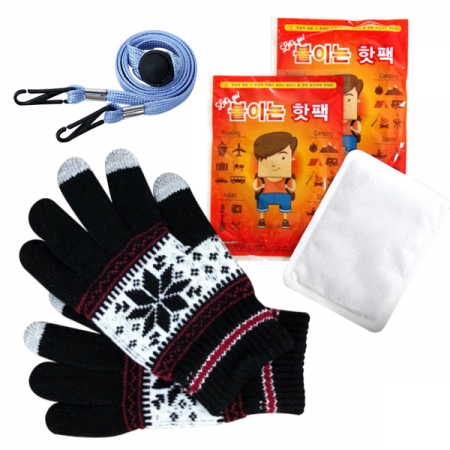 따스한 기모 터치 장갑+핫팩+마스크 목걸이 마스크 스트랩 (3종) - 선물세트 #2