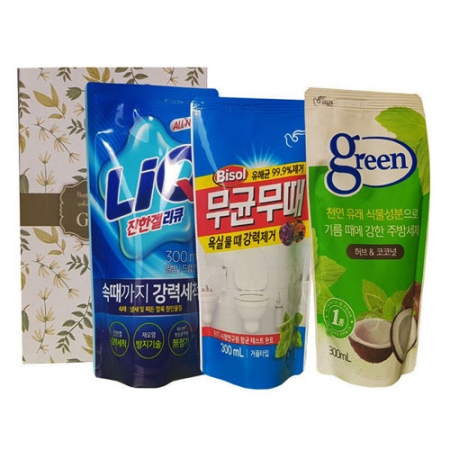 세제 3종 세트- 2호 (리큐 진한겔, 무균 무때 욕실용, 그린주방세제) #2