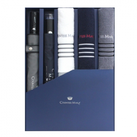 송월 우산 수건 콤보 세트 CM 2단 폰지 바이어스 우산 1개, CM 2단 도트보더 1개, CM 포라인40 타올 3장 #2