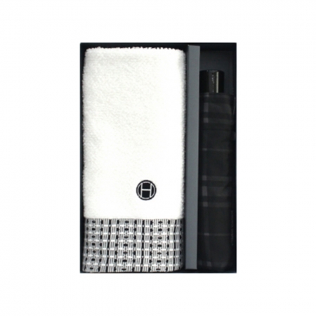 송월 우산 수건 콤보 세트 SWU 3단 모던체크 우산 1개, 호텔컬렉션 톤40 타올 1장 2매입 세트 #2