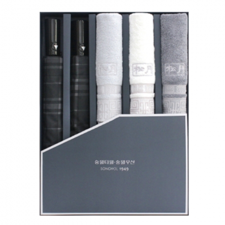 송월 우산 수건 콤보 세트 SWU 2단 모던체크 우산 2개, 격자40 타올 3장 5매입 세트 #2