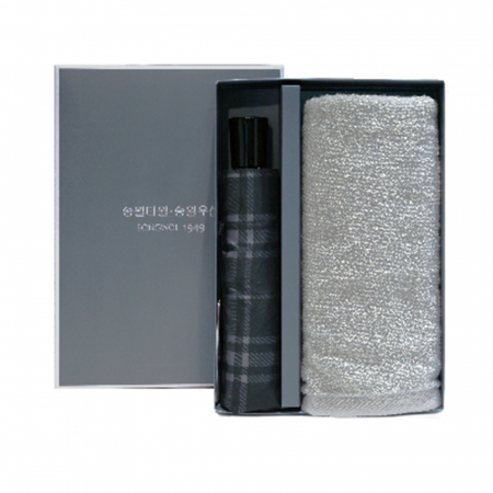 송월 우산 수건 콤보 세트 3단 모던체크 우산 1개, 뉴컬러 무지40 타올 1장 2매입 (상하박스) #2