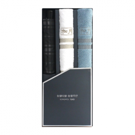 송월 우산 수건 콤보 세트 SWU 3단 모던 체크 우산 1매, 노을40 타올 2장 3매입 세트 #2