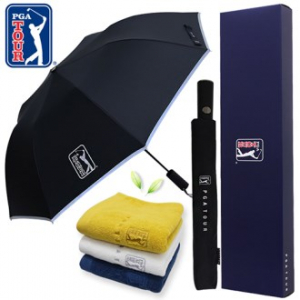 PGA 2단 자동 리플렉티브 우산 + 170g 면사 타올세트
