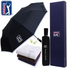 PGA 3단 완전자동 리플렉티브 우산 + 150g 면사 타올세트