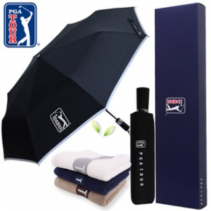 PGA 3단 완전자동 리플렉티브 우산 + 130g 면사 타올세트