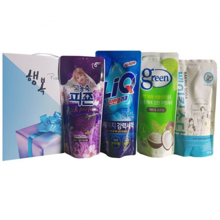 세제 4종 세트- 1호 (피죤 리치 퍼퓸 섬유유연제 300ml + 리큐 진한겔 세탁세제 300ml + 그린 주방세제 300ml + 베이킹소다 300ml) #2