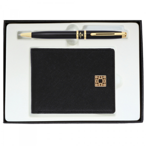 고급 블랙 금장 볼펜 완자문 소가죽 반지갑