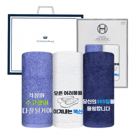 [송월타올] 호텔 향균 타올 180G 2P 세트, 2매 창박스, 쇼핑백 // 백신 응원 자수 #2