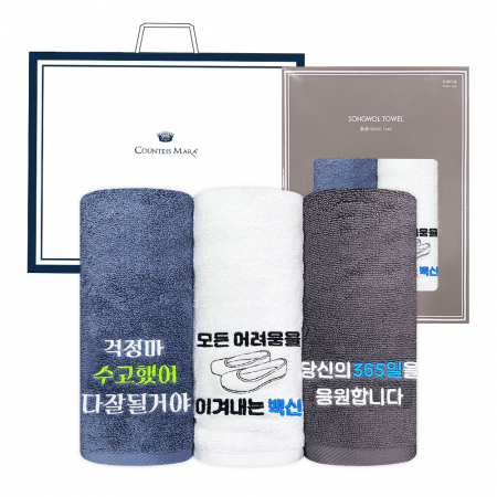 [송월타올] 호텔 향균 타올 150G 2P 세트, 2매 창박스, 쇼핑백 // 백신 응원 자수 #2