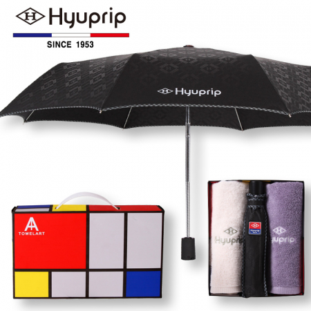 협립 3단 엠보 바이어스 완전자동 우산 1P+ 코마 호텔타올 2P세트 #2