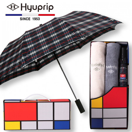 협립 2단 선염 체크 우산 1P+ 코마 호텔타올 2P세트 #2