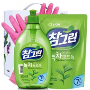 CJ 라이온 참그린 녹차 섬유유연제 500g 용기 / 300g 리필 / 고무장갑 (3종)