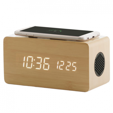 우드 3in1 무선충전 블루투스스피커 LED 탁상시계 #2