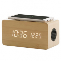 우드 3in1 무선충전 블루투스스피커 LED 탁상시계