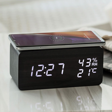 스마트 우드 무선충전 온습도 LED 무소음 탁상시계 #2