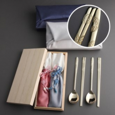 초롱 골드 수저 2P (오동나무함,홑보작기 포장)