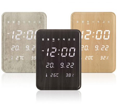 한눈에 우드 데일리 온습도 LED 인테리어 벽시계 #2