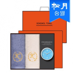 송월 타올 + 시계 선물세트(카이저 160g 코마사 타올 40수 2p + 욕실 흡착 시계 1p) + 쇼핑백 s