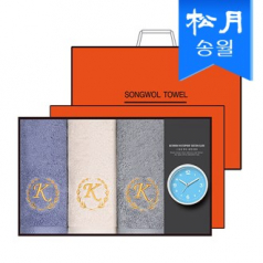 송월 타올 + 시계 선물세트(카이저 160g 코마사 타올 40수 3p + 욕실 흡착 시계 1p) + 쇼핑백 s