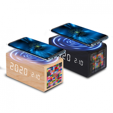 자개B 10W 고속 무선 충전 LED 나무시계 #2