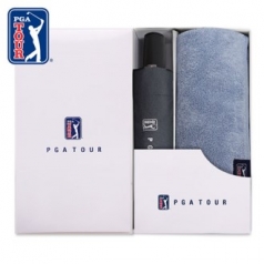 PGA 3단 7K 완전자동 블랙 메탈 우산 + 180g 모달 면사 타올세트