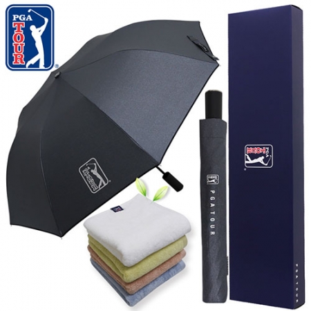 PGA 2단 자동 블랙 메탈 우산 + 180g 모달사 타올세트 #2