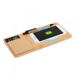 우드쇼 W110A LED 무선 충전 메모패드 리얼 우드 시계 흑경