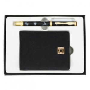 금장 수성펜 완자문 소가죽 반지갑 선물세트