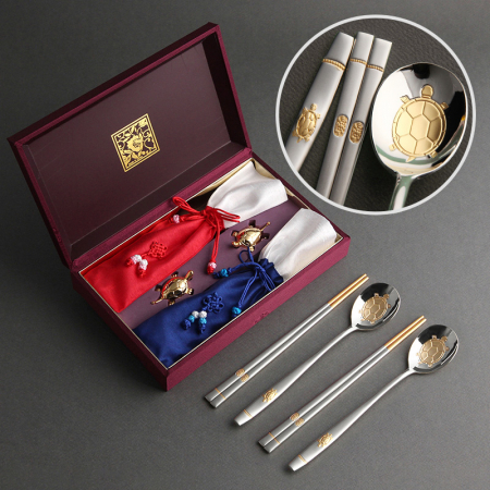 장수거북24K금도금 실버 2P(거북받침,수저집 #2