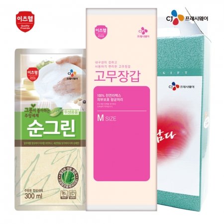 CJ 이츠웰 순그린 주방세제 (300ml 리필) , 고무장갑 2종 세트 #2