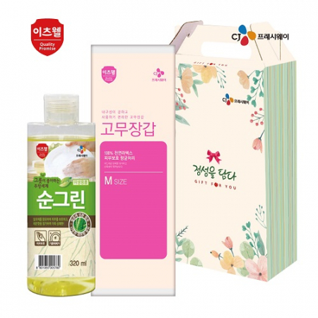 CJ 이츠웰 순그린 주방세제 (320ml 용기) , 고무장갑 2종 세트 #2
