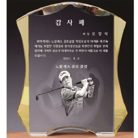 화이트 옐로우 투톤 연필화 크리스탈 상패 #7