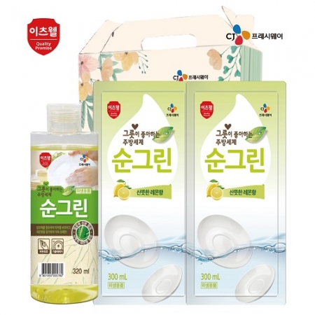 CJ 이츠웰 순그린 주방세제 320ml 용기, 순그린 주방세제 300ml 리필 2개 3종세트 #2