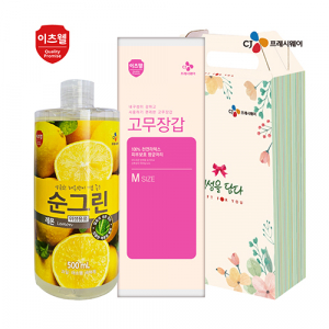 CJ 이츠웰 순그린 주방세제 500ml (레몬) , 고무장갑 2종 세트